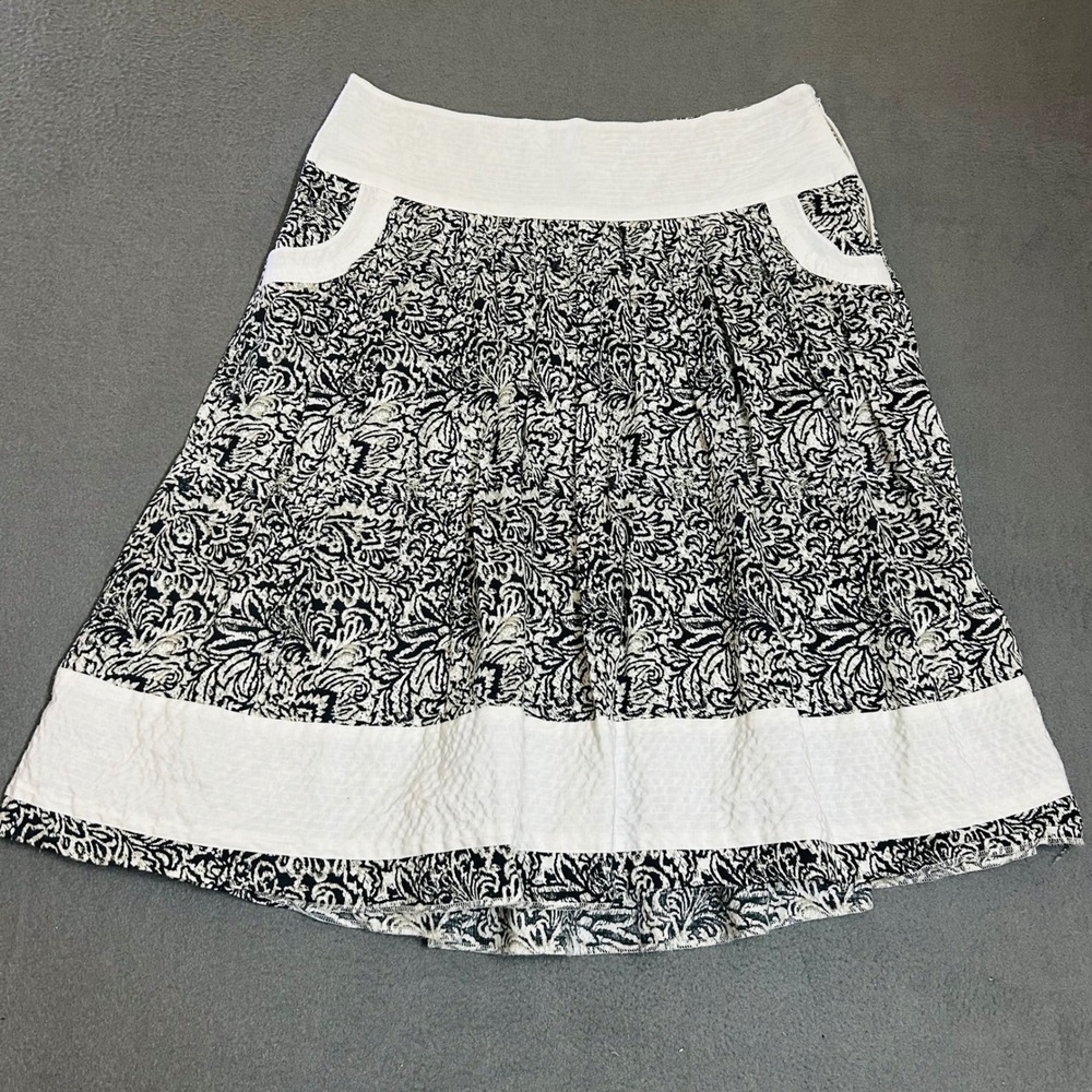 Anthropologie Skirt Womens 10 Black White Floral Seersucker A-Line Pocket Skirt